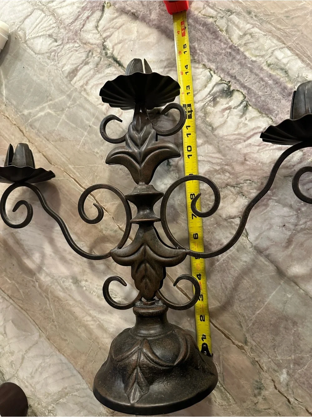 Vintage Gothic Wrought Iron Table Candelabra 3 candle Blackened antique Bronze